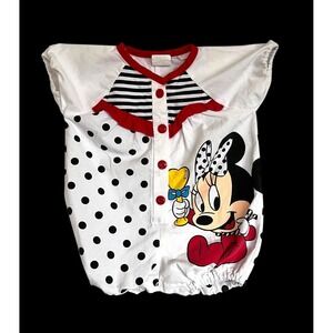 Vintage 90s Disney Kids Baby Minnie One Piece Bubble Romper Polkadot - Sz 12m